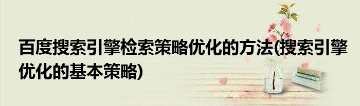 百度搜索引擎檢索策略優(yōu)化的方法(搜索引擎優(yōu)化的基本策略)