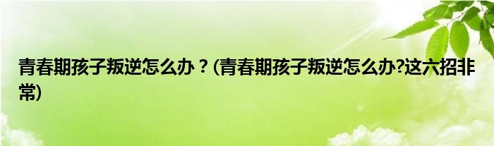 青春期孩子叛逆怎么辦？(青春期孩子叛逆怎么辦?這六招非常)