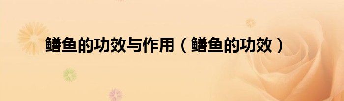 鱔魚的功效與作用（鱔魚的功效）