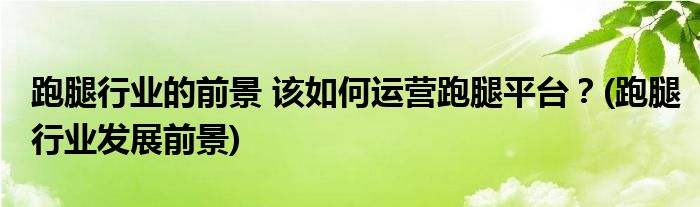 跑腿行業(yè)的前景 該如何運(yùn)營跑腿平臺(tái)？(跑腿行業(yè)發(fā)展前景)