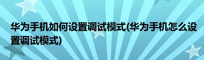 華為手機如何設置調(diào)試模式(華為手機怎么設置調(diào)試模式)