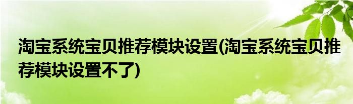 淘寶系統(tǒng)寶貝推薦模塊設(shè)置(淘寶系統(tǒng)寶貝推薦模塊設(shè)置不了)