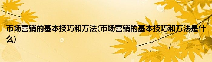 市場營銷的基本技巧和方法(市場營銷的基本技巧和方法是什么)