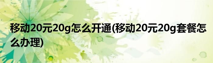 移動20元20g怎么開通(移動20元20g套餐怎么辦理)