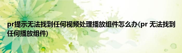 pr提示無(wú)法找到任何視頻處理播放組件怎么辦(pr 無(wú)法找到任何播放組件)