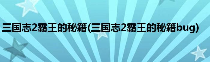 三國志2霸王的秘籍(三國志2霸王的秘籍bug)
