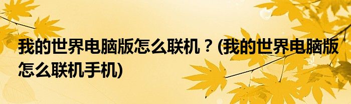 我的世界電腦版怎么聯(lián)機？(我的世界電腦版怎么聯(lián)機手機)
