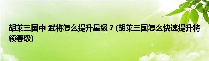 胡萊三國(guó)中 武將怎么提升星級(jí)？(胡萊三國(guó)怎么快速提升將領(lǐng)等級(jí))