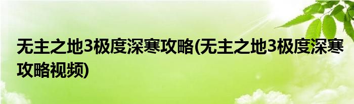無(wú)主之地3極度深寒攻略(無(wú)主之地3極度深寒攻略視頻)
