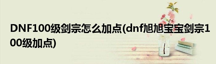 DNF100級劍宗怎么加點(dnf旭旭寶寶劍宗100級加點)