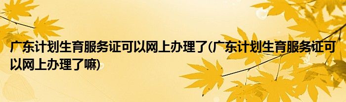 廣東計劃生育服務(wù)證可以網(wǎng)上辦理了(廣東計劃生育服務(wù)證可以網(wǎng)上辦理了嘛)